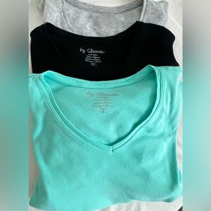 CHICO’S Bundle 3 Tees V-Neck Sz Large Short Sleeve Mint Black Gray Chicos Sz 2